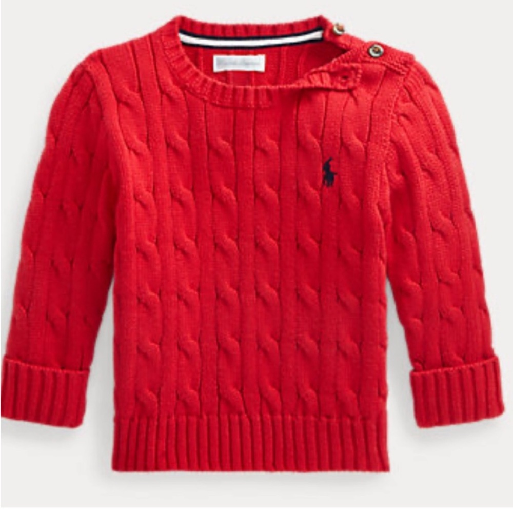 Used Xmas photo 2022 Ralph Lauren Baby Cable Knit Sweater 🧶 size 6 months